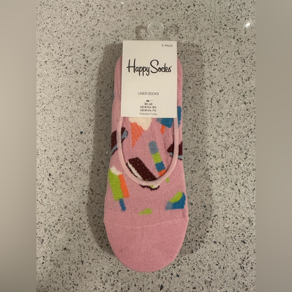 Happy Socks Sock Set 3 Pink Blue Black Ice Cream Women’s 5.5-9.5
